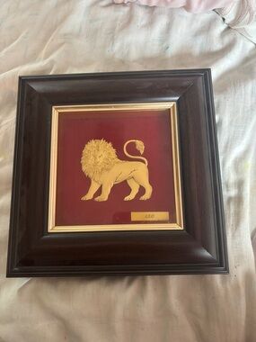 Leo Zodiac Lion Wall Art - Gold on Red Framed Print